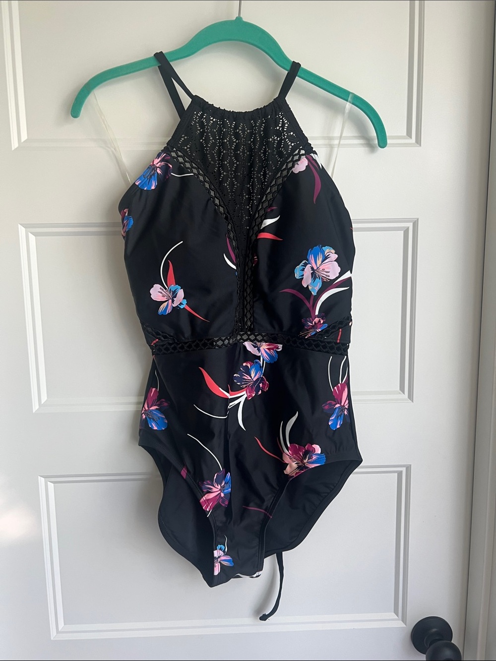 dip Black Floral One-Piece Swimsuit with Pink & Blue Accents